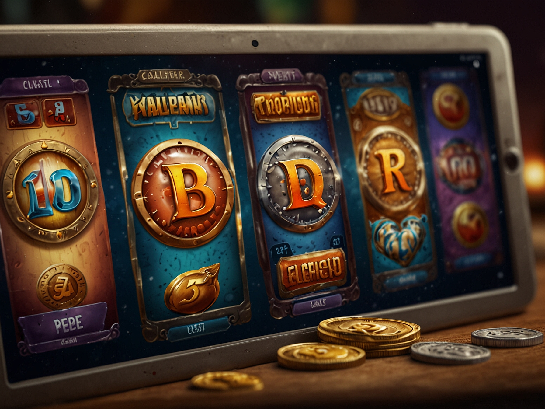 Featured games banner with reels and badges